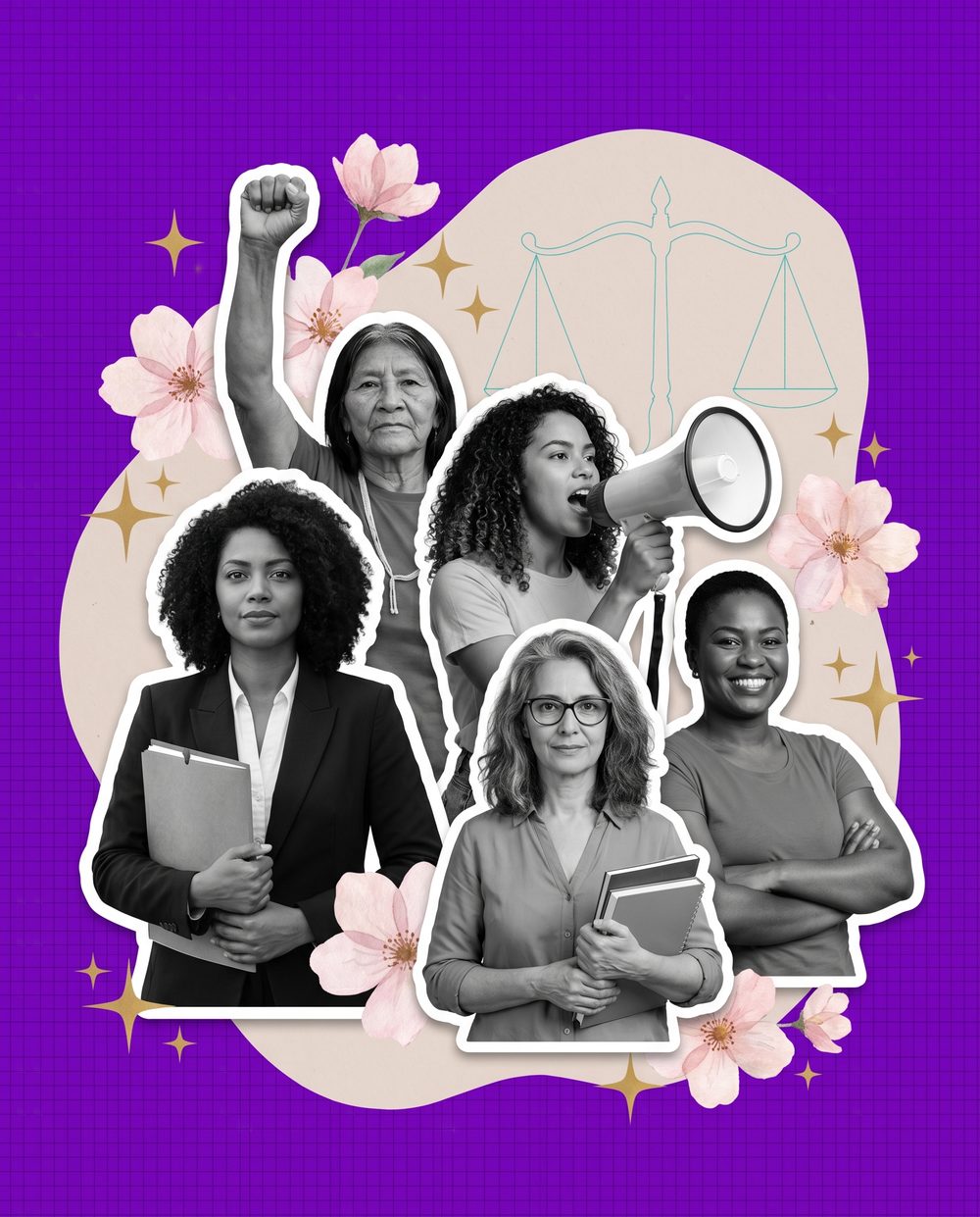 Colagem de mulheres da rede de proteção